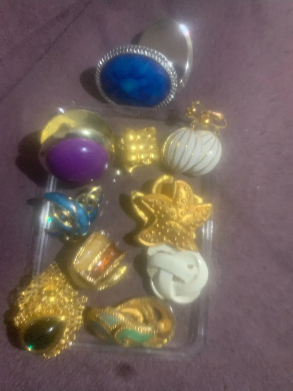Assorted Women's Fashion earrings in Blue, Purple, White, Gold, Green